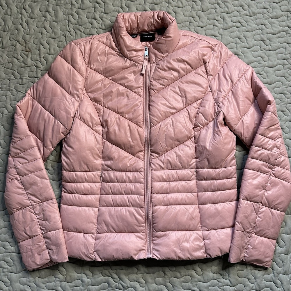 Vero Moda Women's Pink Puffer Jacket Size M Quilted Zip Casual Coat